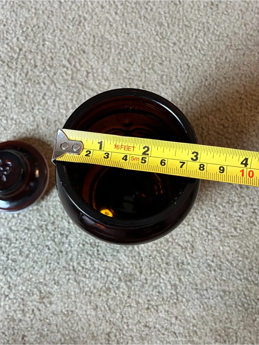 1975 Cremora Apothecary Jar Collectable Cannister Dark Brown Glass Fleur De Lis
